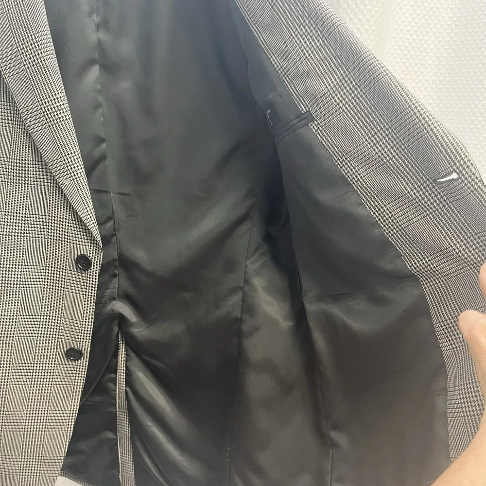 Jos.A Bank‎ Men's Silk Wool Blend Black Glen Plaid Blazer 40R Old Money